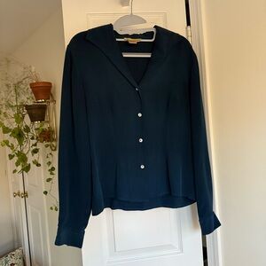 Vintage A.J. Christopher 100% Silk Navy Blouse Size 6 Blue Collared Button-Up